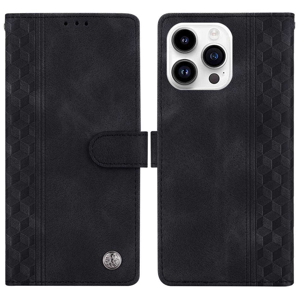 For iPhone 16 Pro Max Leather Case Imprinted Checkered Pattern Wallet Stand Flip Phone Cover