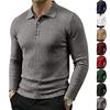 Men's Long Sleeve Polo Shirt Ribbed Texture Casual Lightweight Breathable Sport Top with Button Placket Classic Collar for Spring Autumn