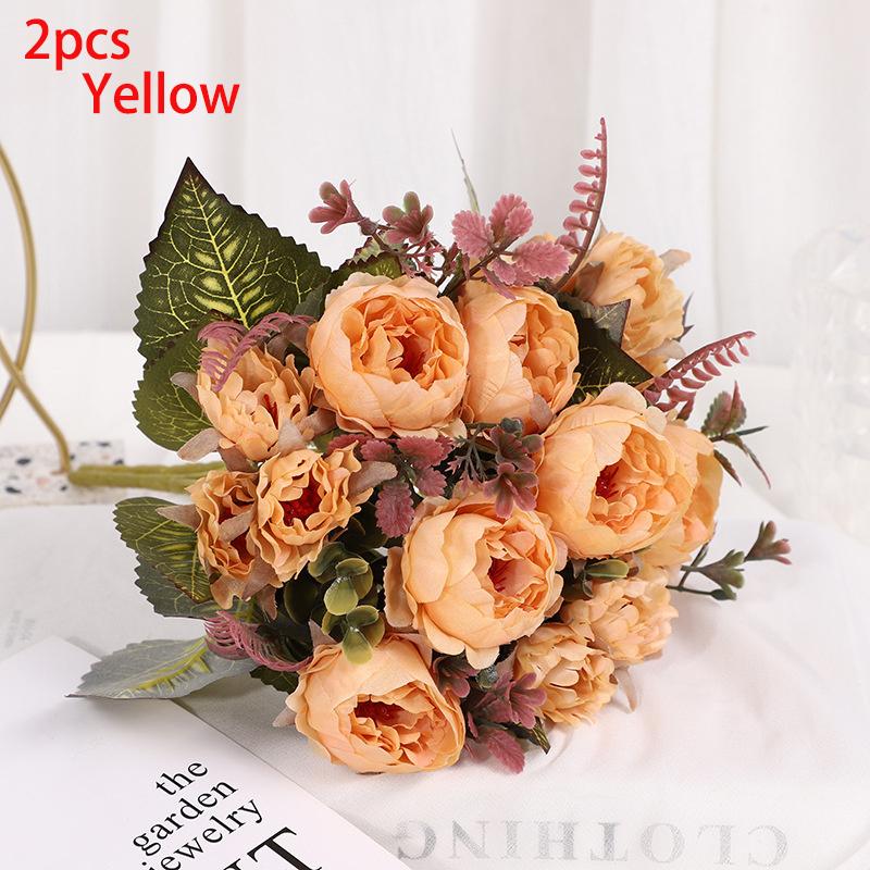 Artificial Peonies – Faux Floral Bouquets for Home Decor – Ready-Made Artificial Flowers жёлтый