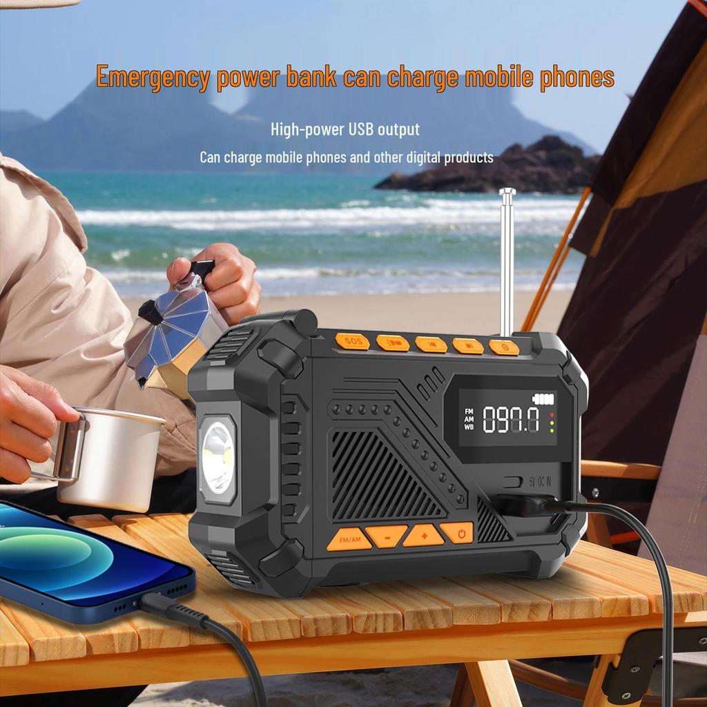 Solar-Powered Hand-Crank Radio with Emergency Power Bank and Multifunctional Capabilities