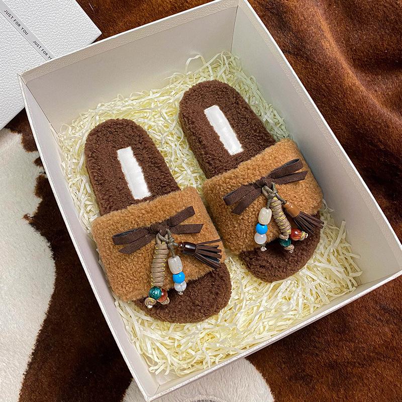 Home cotton slippers women's winter 20254 new Haiqing home plush indoor home flat bottom non-slip fluff mop