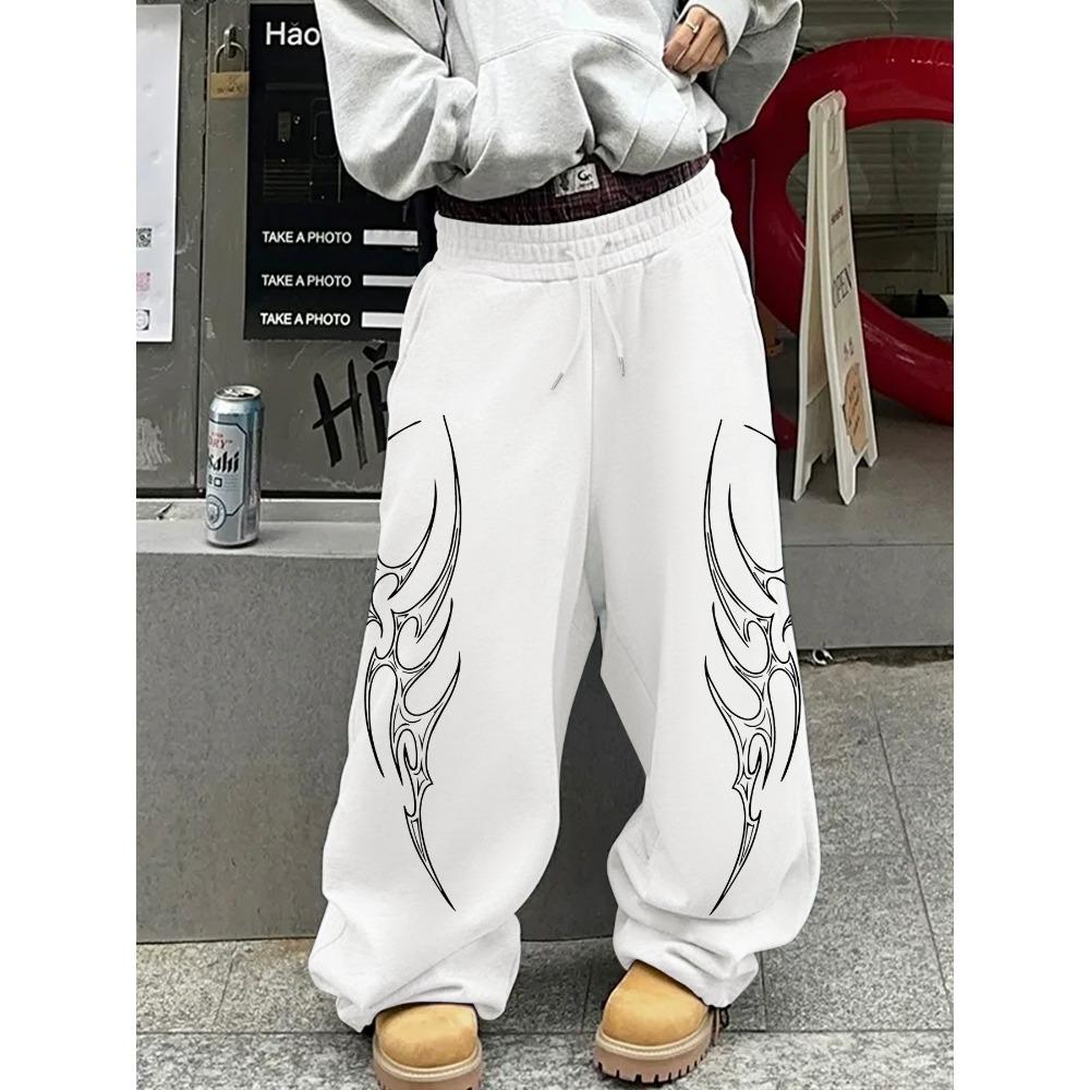 

Men s Street Style Loose Straight Leg Casual Pants, Fashionable Sports Pants, Cool Totem Printed Drawstring Pants, Hip Hop Wide Leg Pants XXL