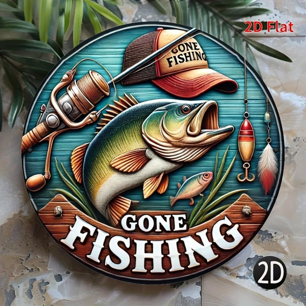Vintage D Printed Fishing Welcome Sign Round Metal Wall Art for Decor Perfect Gift for Fishing Enthusiasts Durable Rustic Decor