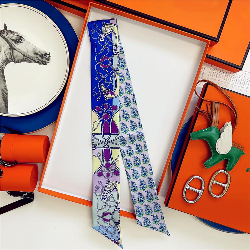Cachecol de Seda 100% de Alta Qualidade Marca de Luxo Mulheres Faixa de Cabeça Faixa de Cabelo Foulard Gravata Lenço de Pescoço Cachecóis Skinny Acessórios