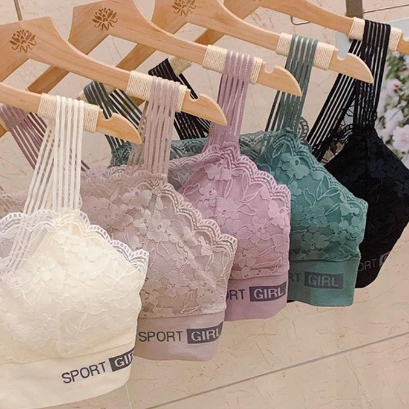 Lace Lingerie Bra for Women with Breast Pads Supports Side Breasts Plus Size Bra Vest Style Bandeau Top Strapless Bra