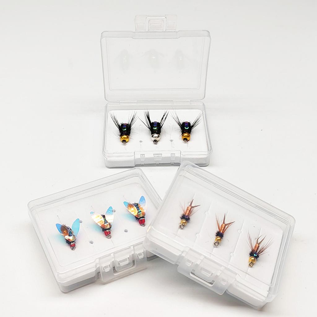 Fly Fishing Flies 9Pcs-3 Boxs Bundle Artificial 3 different styles Wet Flies Bait for Freshwater and Seawater for Fishing Trout/Perch Fishing Lure