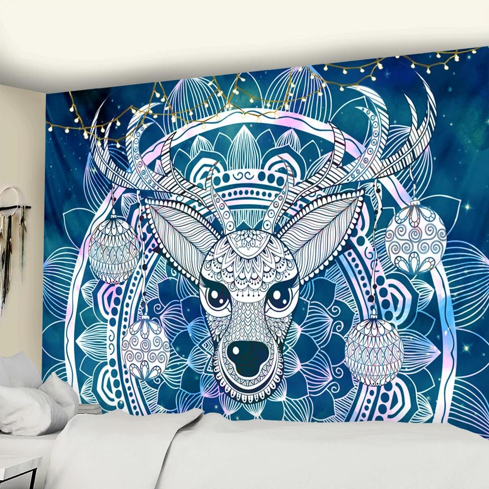 Cute Fawn Tapestry Christmas Reindeer Wall Hanging Bohemian Bedspread Blanket Dorm Home Decor mantas mandalas