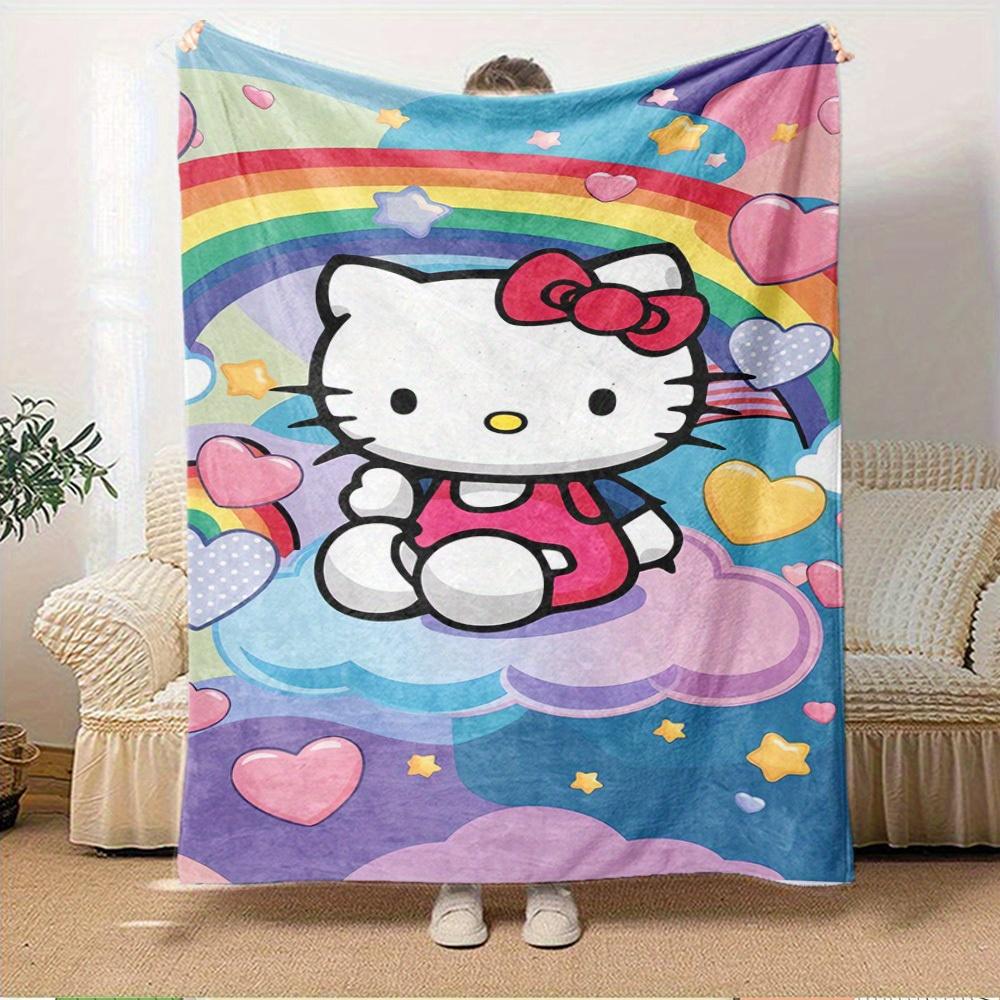 1pc Hello Kitty Rainbow Heart and Nebula Flannel Blanket - Home textile for all seasons, soft and cozy, machine washable, a gift for everyon