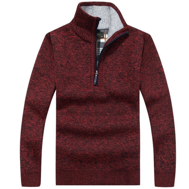 Herren Fleece Dickerer Pullover Halber Reißverschluss Rollkragen Warm Pullover Schlank Gestrickt Wollpullover Frühling