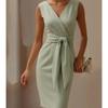 Women's Round Neck Sleeveless Solid Color Bowknot Bodycon Mid Waist Elegant Party Midi Dress