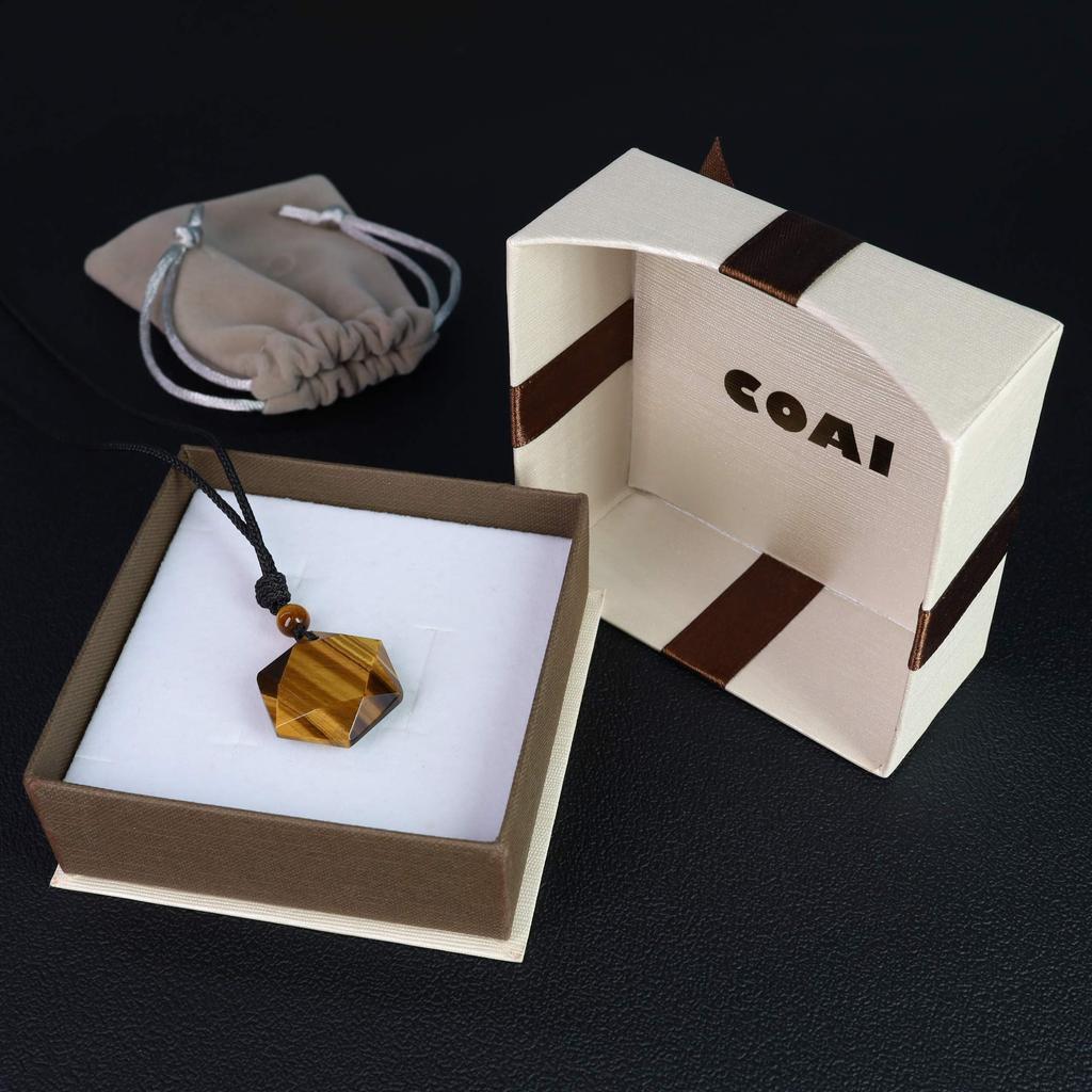 COAI Hexagram Tiger Eye Lucky Charm Power Stone Pendant for Men and for Financial Business and Business Adjustable Length [COAI] Women, Luck, Luck,