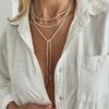 SHIXIN Vintage Acrylic Long Beads Chain Choker Necklace Women Elegant Geometric Pendant Necklace Adjustable Sweater Chain Gifts