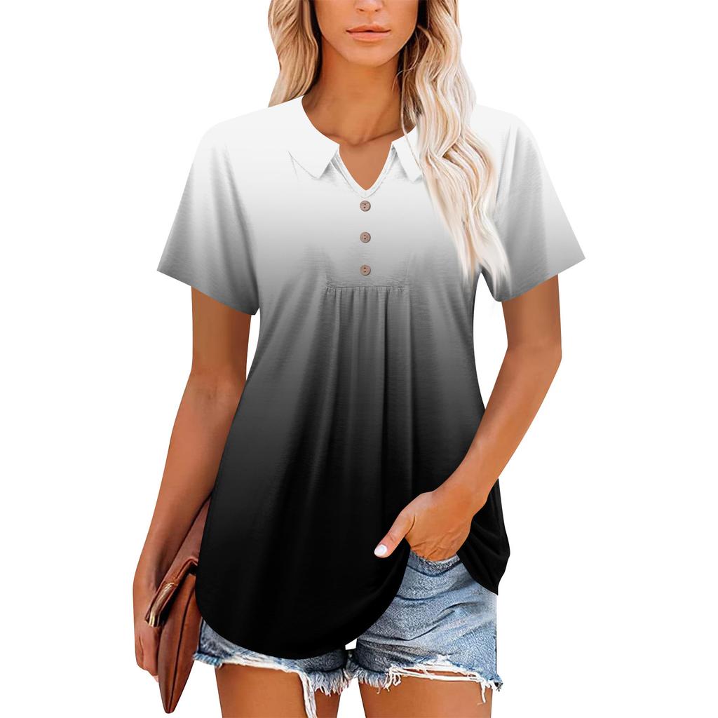 Womens Summer Tops Casual Ruffle Short Sleeve Crewneck Loose Pleated T Shirts