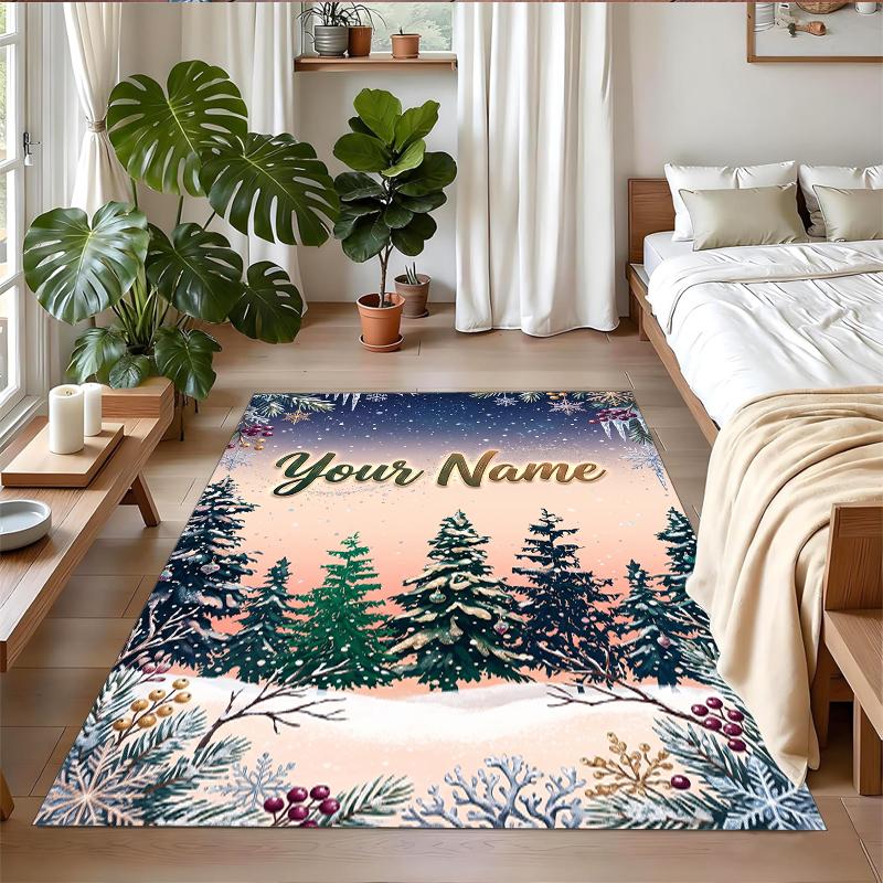 Christmas Custom Name Printed Square Area Rug Soft Non Slip Floor Carpet For Bedroom Holiday Gift