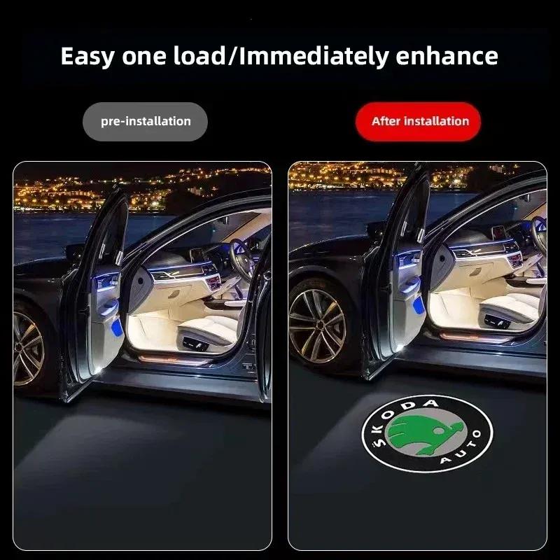 2 Pezzi Lampada di Benvenuto per Portiera Auto Luce Cortesia HD Per Skoda Octavia Superb Rapid Kodiaq Karoq Fabia Kamiq Roomster Citigo Enyaq