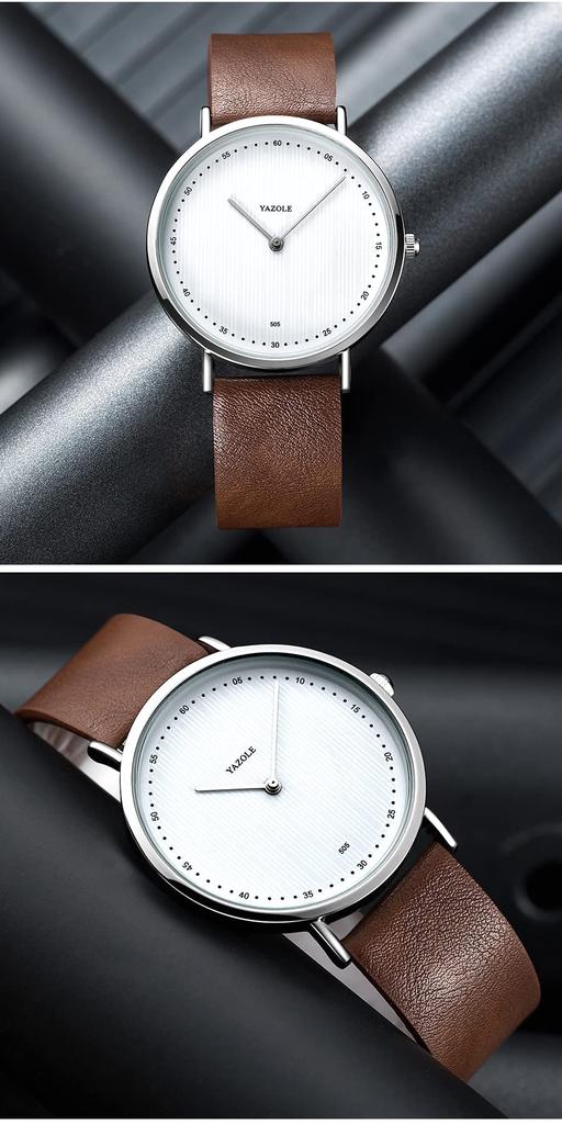 ZooooM Simple Striped Dial Analog Wristwatch, Fashion Accessory, FormalCasual, Unisex for Men and Women (Frame: Silver  Dial: Black  Band: Brown)
