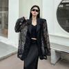 Niche Design Womens Summer Blazer Lace Jacquard Patchwork Hollow Out Thin Sunscreen Padded Shoulder Fashion Coat