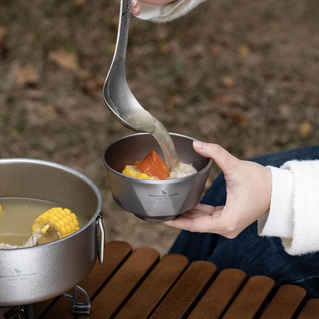 Boundless Voyage Titanium Double Diamond Hollow for Miso Outdoor Camping Use Primary Bowl, Pattern, Double-Walled Construction, Rice, Ramen, Soup,
