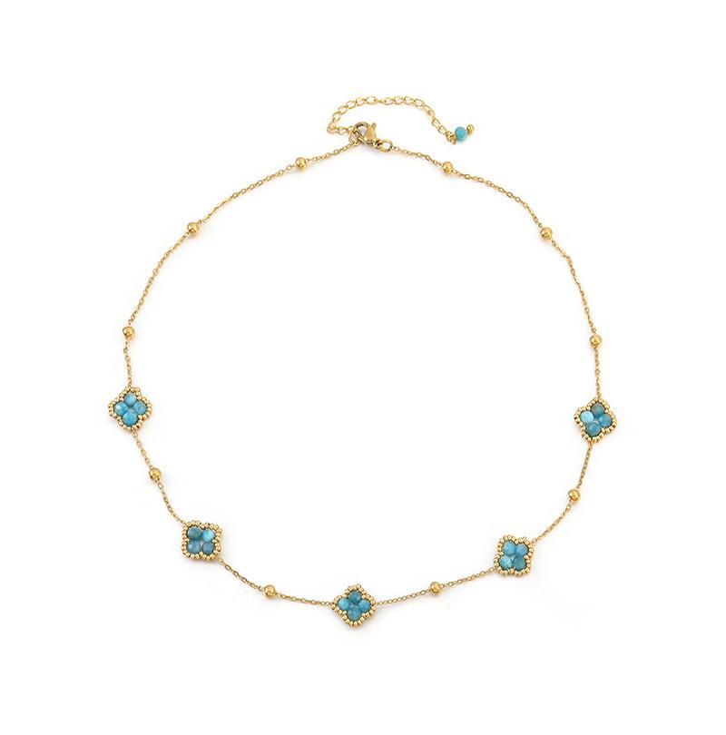 GEMCHIC Women s Natural Stone Flower Beaded Necklace and Bracelet Set, Handmade Luxury Boho Jewelry
