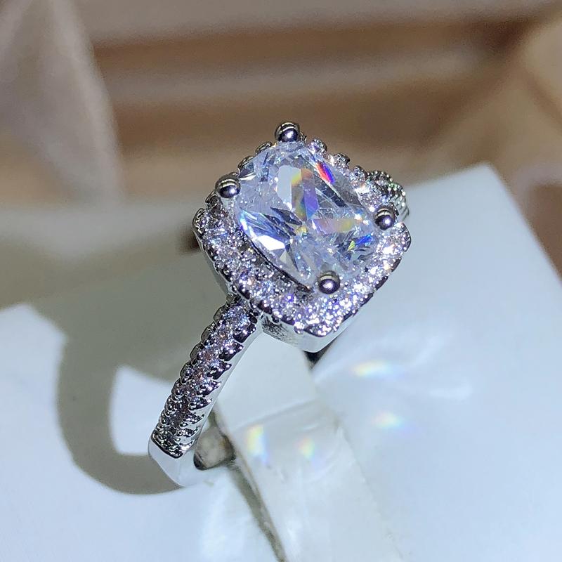 New Classic Square White Zirconia Ring Female 925 Stamp Fashion Party Wedding Proposal Jewelry Gift