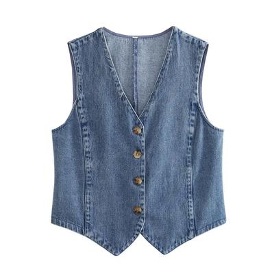 Damen Jeansweste Denim Damenmode Frontknopf Denim Weste Vintage V-Ausschnitt ärmellos weibliche Oberbekleidung schicke Weste Tops