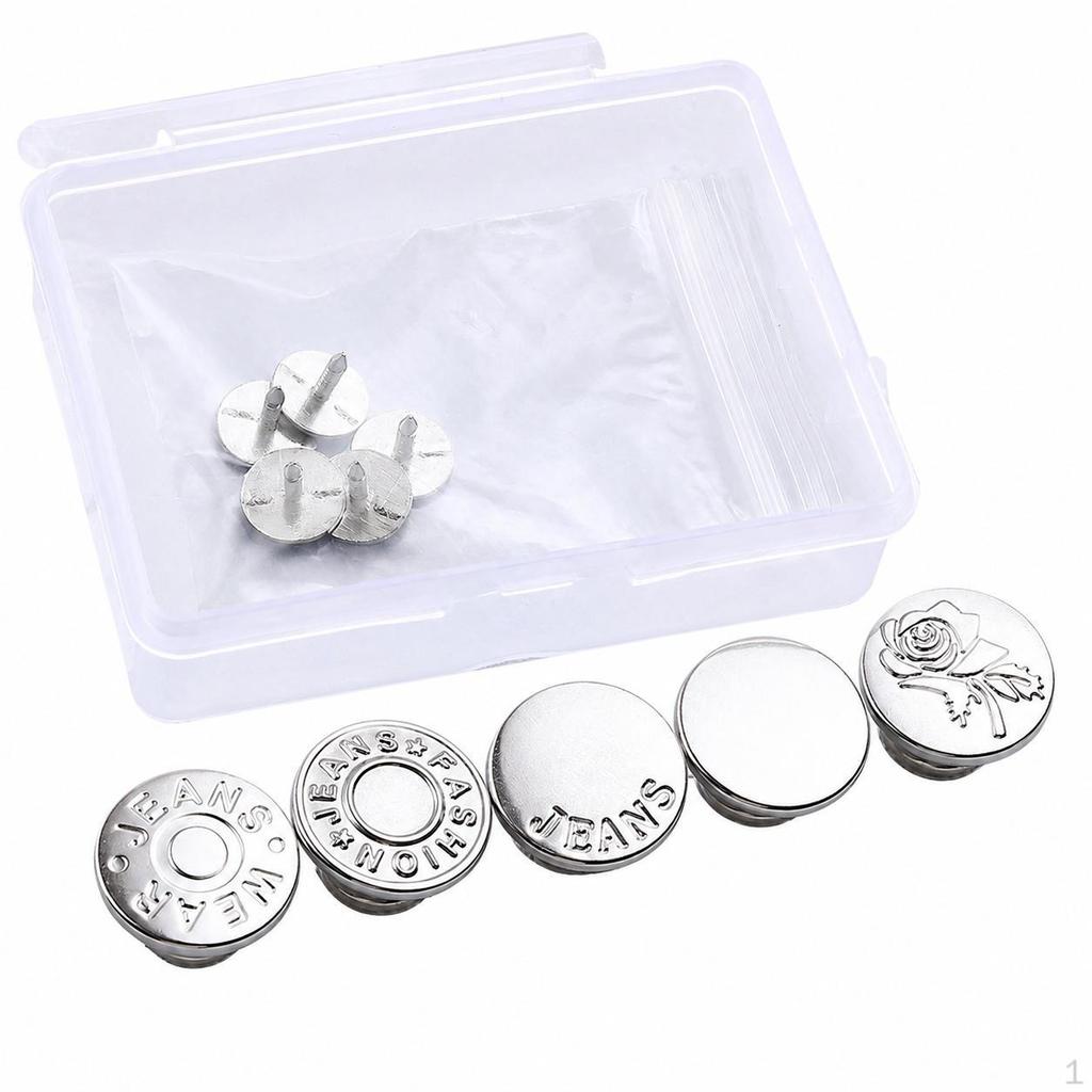 DIY Jeans Buttons, 5x 17mm NoSew Replacement Alloy Waist Adjustment Kit for Broken Jeans,
