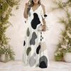 Women Plus Size V Neck Cold Shoulder Tie Short Sleeve Abstract Printed A Line Long Maxi Dress