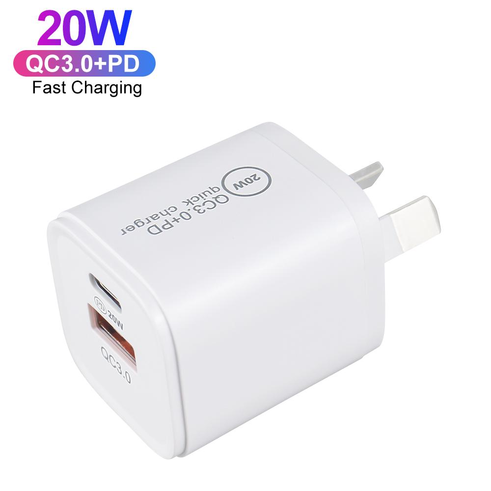 AU Plug Mini Portable PD20W QC3.0 Charger Type-C Fast Charging USB C Wall Charger for Cell Phone Dual Ports