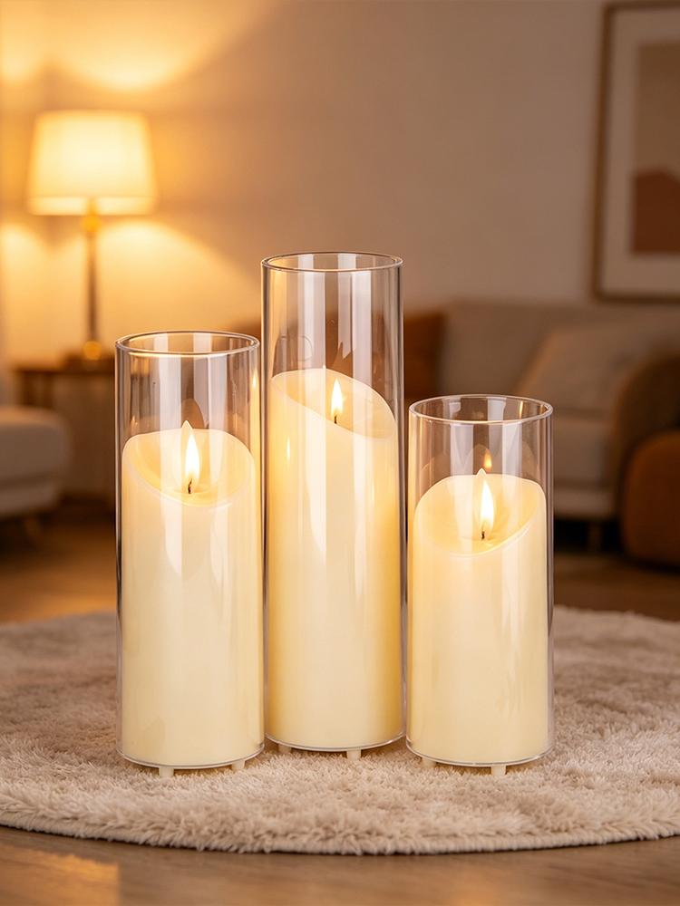 Glass-Covered LED Flameless Candles with Wavy Top Set
