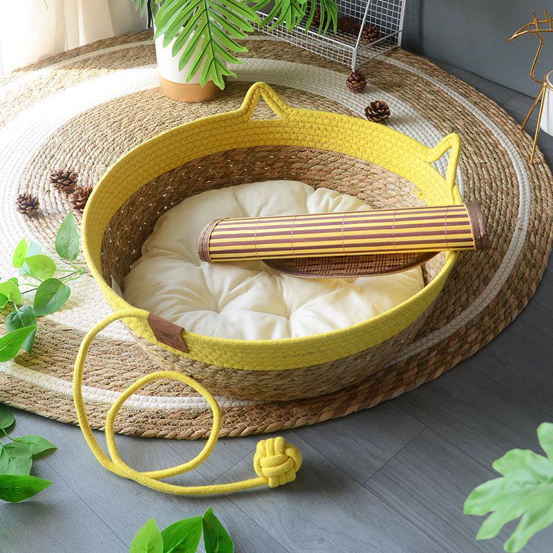 Rattan Woven Cat Bed: All-Season Winter Warm Nest for Pets