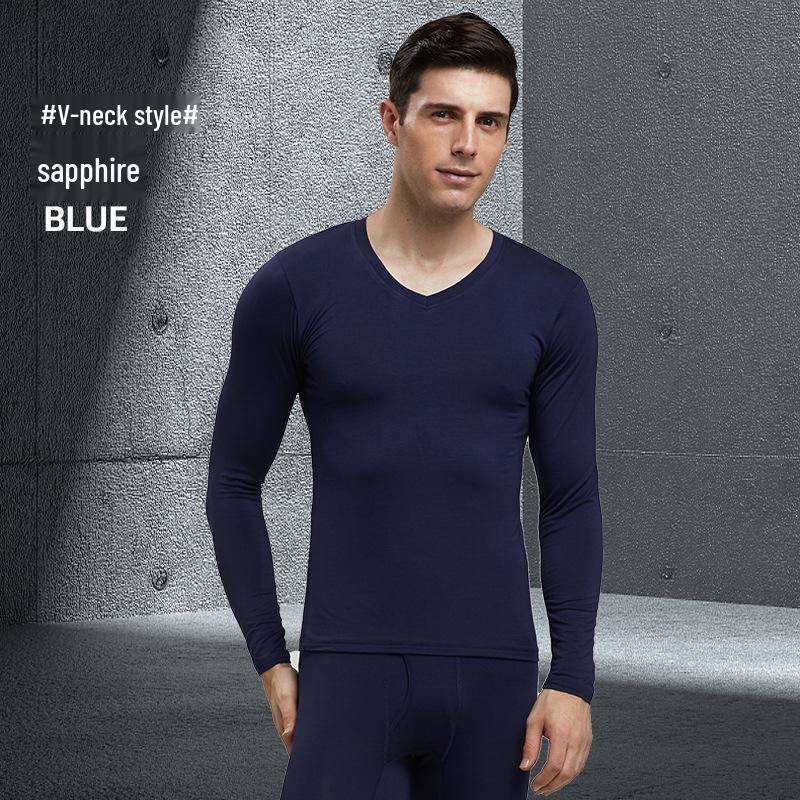 Men's Modal Autumn Base Layer Set: Plain Warm Long Underwear & Sweater - Plus Size for Cold Protection