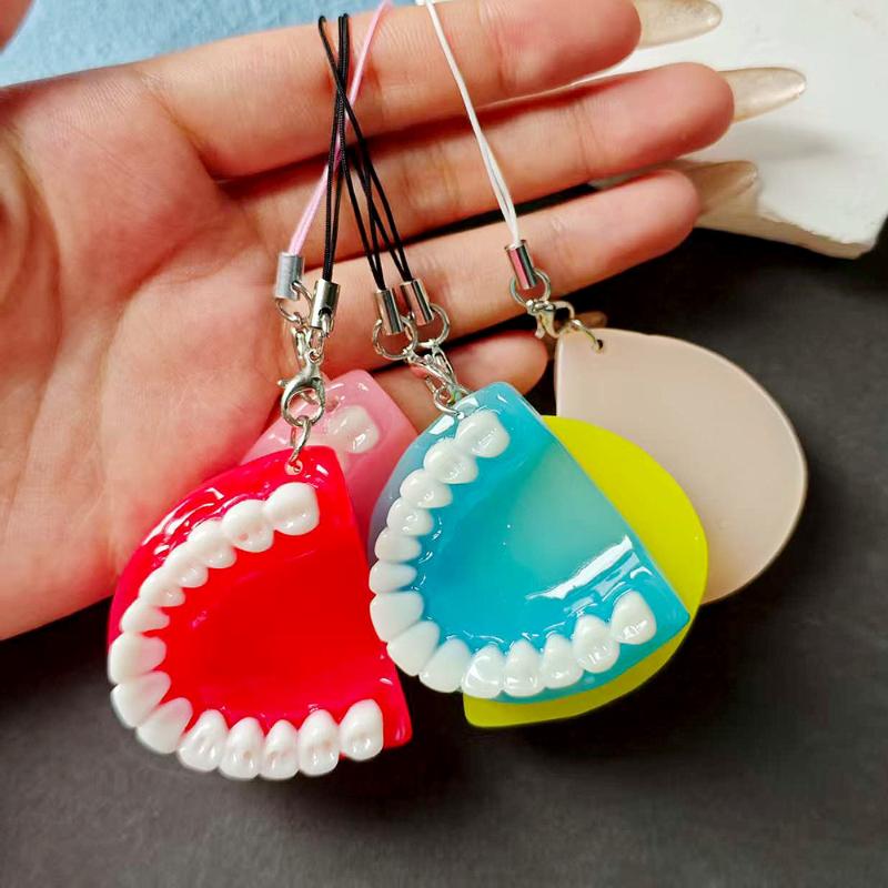 Gothic Simulated False Tooth Mobile Phone Rope Pendant Creative Weird Teeth Bag Pendant Accessories Prank Gift