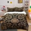 3Pcs Gold Damask Vintage Floral Duvet Cover Set Black Luxury Baroque Bedding Includes 1 Duvet Cover And 2 Pillowcase Gift