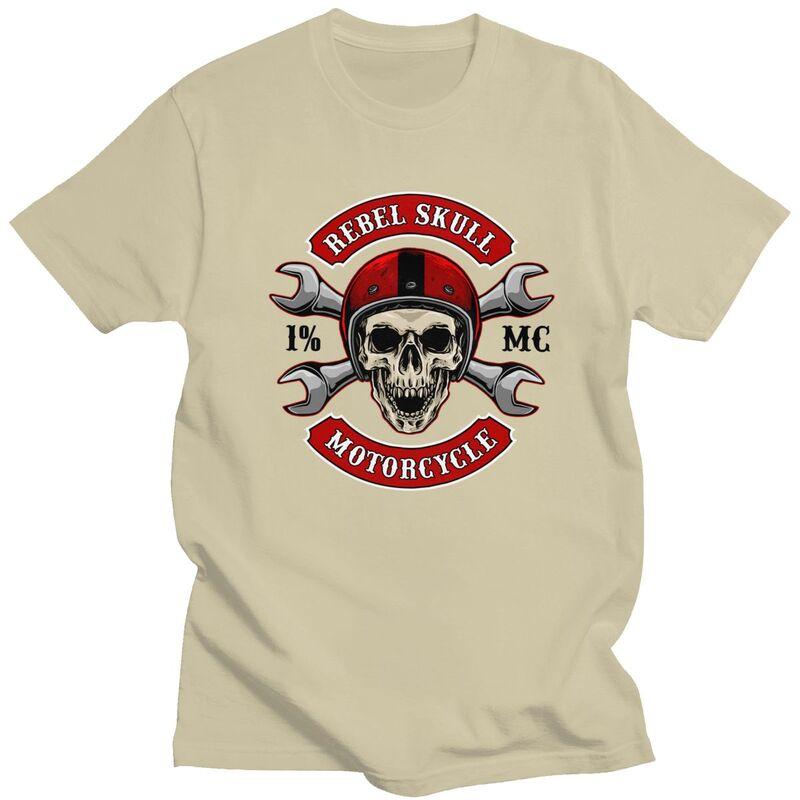 Custom Rock Biker Skull And Crossbones T Shirt for Men Pure Cotton Tshirt Casual Tees Tshirt Loose Fit