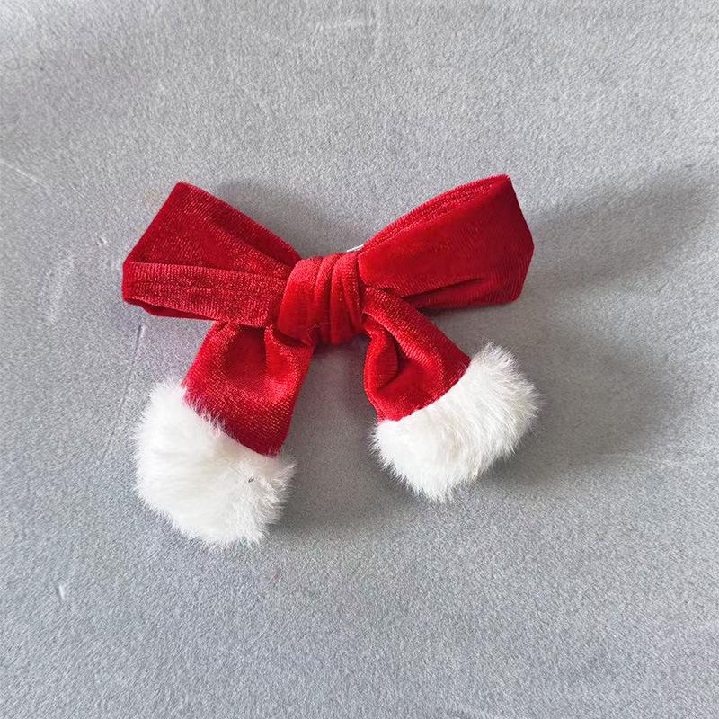 Red Velvet Christmas Bow Hair Clips White Furry Accents Holiday Hair Decor New Year's EVE Decorations Party Hair Accessories