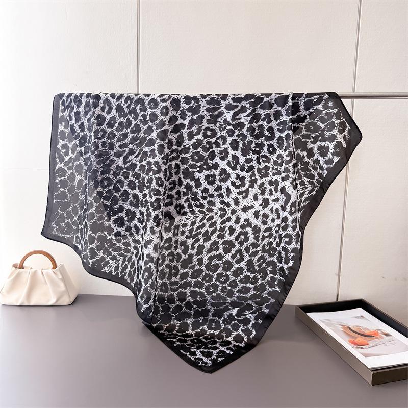 Casual Leopard Print Imitation Silk High-end Large Square Scarf Silk Scarf Printed Shawl Versatile Scarf Sunscreen Scarf Headscarf Scarf