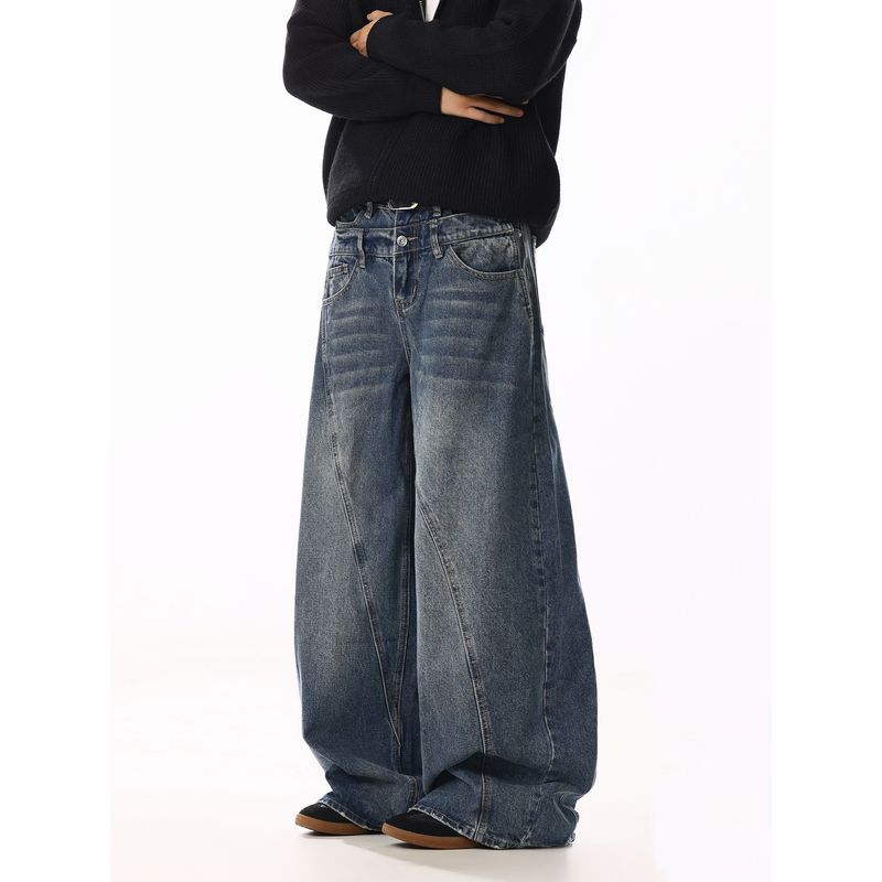 American Retro Irregular Deconstructed Scimitar Jeans for Men and Women, Designer Niche Loose Versatile Casual Wide-Leg Pants