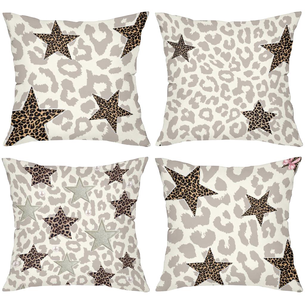 Leopard Print Star Pattern Decorative Throw Pillows Polyester pillowcase, sofa decorative cushion cov Headboard Pillow