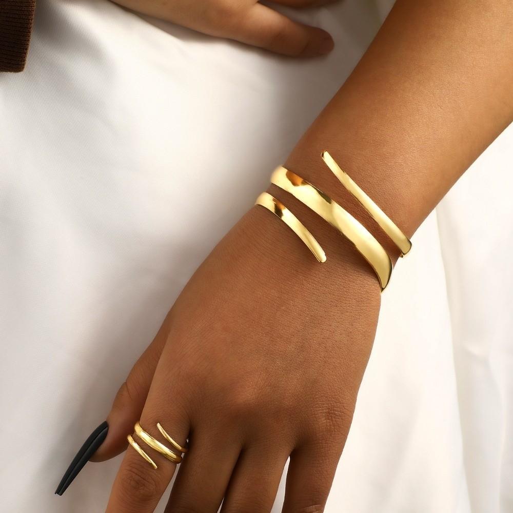 

Geometric Line Ring Opening Bangle Gold Silver Color Bangle Ring Set Women Accessories Style A