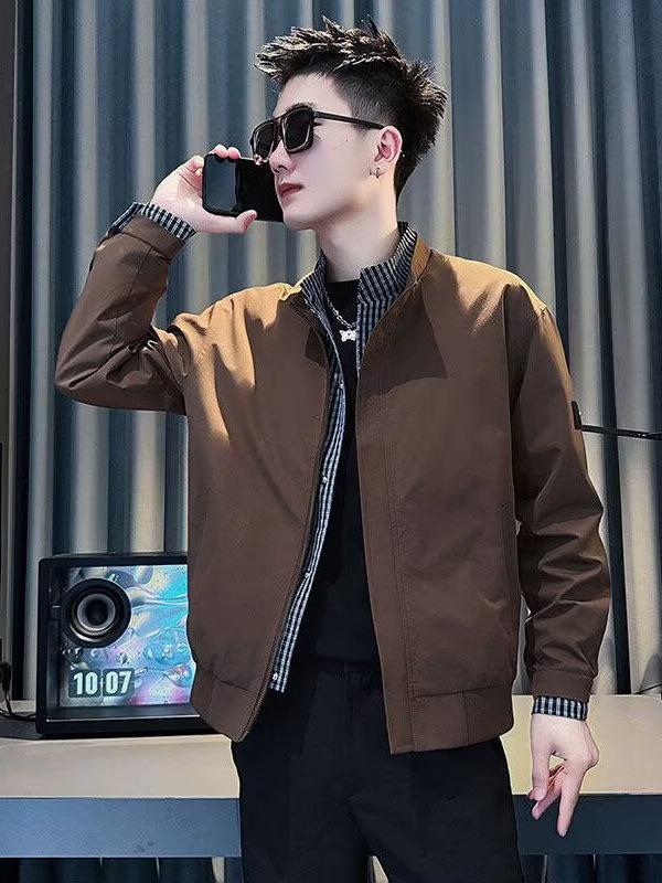 American Men's Color Block Stand Collar Jacket - Trendy Korean Casual Outerwear for Spring and Autumn