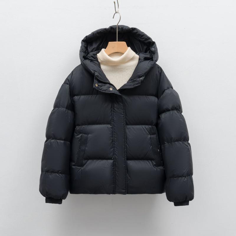 

Down jacket loose white duck down solid color simple hooded women s new winter warm thickened coat S чорний