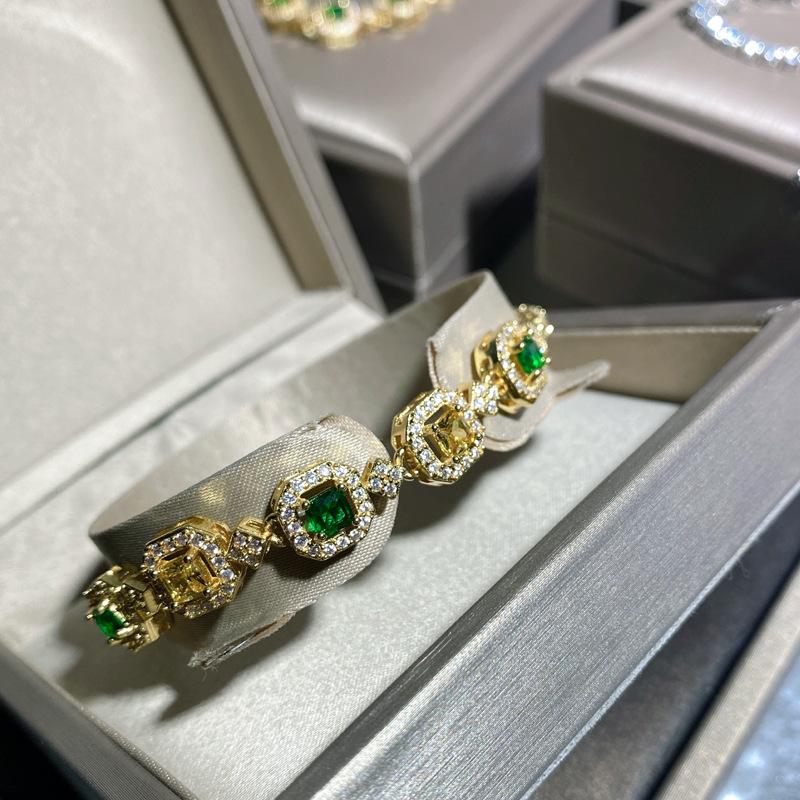 Versa Simulation Jewelry Micro-Set Green Diamond Plated White Gold Bracelet Multi-Colored Treasure Hand Jewelry Woman