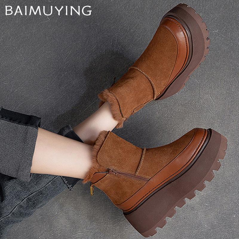 Πλατφόρμα Γυναικεία Χιονιού Μποτάκια Μέχρι τον Αστράγαλο Σουέτ Desogner Κοντή Βελούδινη Βαμβακερή Μεσαία Τακούνια Παπούτσια 2025 Τάση Χειμώνας Ζεστά Άνετα Botas De Mujer