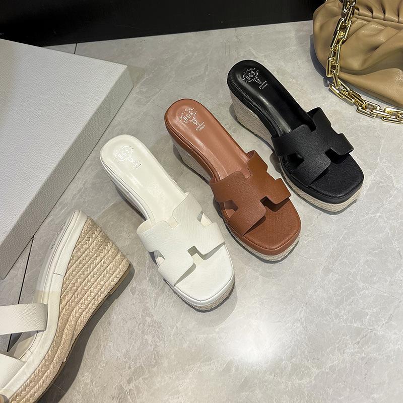 

Летние новые сандалии на высокой платформе, женские, из пеньковой веревки, туфли-шлепанцы на высоком каблуке, на толстой подошве, водонепроницаемые, на танкетке, универсальные, крутые шлепанцы 34 чёрный