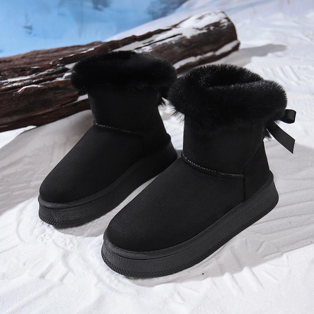 Women's New Winter Fleece Lined Thickened Bread Shoes Furry Cotton Shoes Chunky Sole Elevated Non Slip Warm Snow Boots