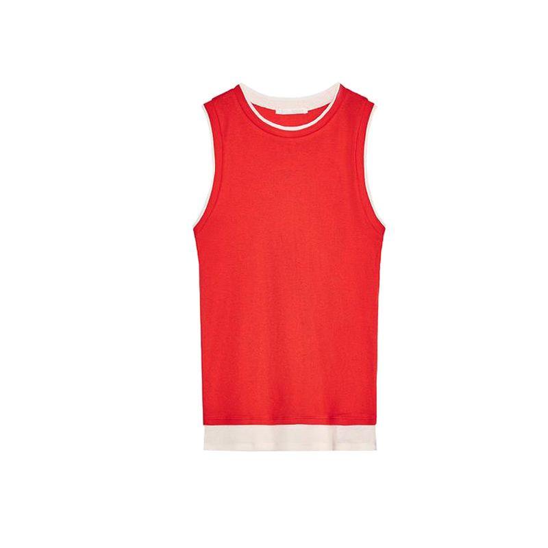 Summer New Product Women's Clothes Ins Style Cotton Double Layer Effect Round Neck Sleeveless Simple T-shirt Tops 5644776