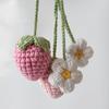 Handmade Woolen Woven Strawberry Car Rearview Mirror Pendant Hanging Crochet Pink Strawberry Car Key Pendant Jewelry Accessories