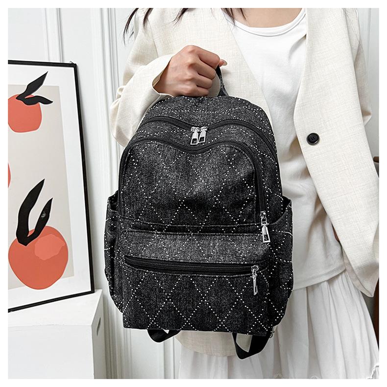 Schoolbag Middle school student schoolbag women's large-capacity new fashion retro denim highlight backpack Japanese leisure travel backpack