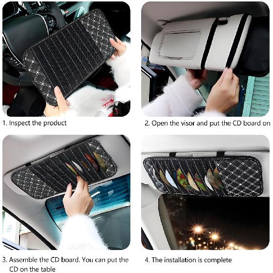 2 PCS CD Visor Holder for Car, Black Non-Woven Cloth & Pu Leather Large Capacity Visor CD Holder