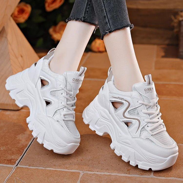 Mesh Heightening Dad Sandals Women's Breathable 2025 Autumn New Thick-soled Hollowed-out Casual Little White Shoes Sneakers